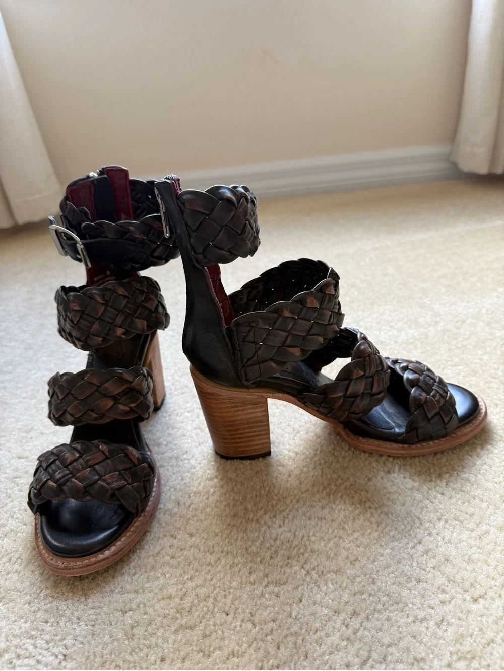 Freebird by Steven Dark Brown Bayou Braided Leather Ankle-Strap Booties
